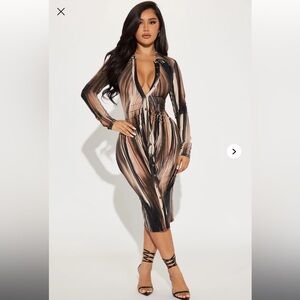 Elegant Long Sleeve Women’s Dress - Black and Brown